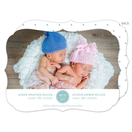 Slate Circle Date Twins Photo Birth Announcements
